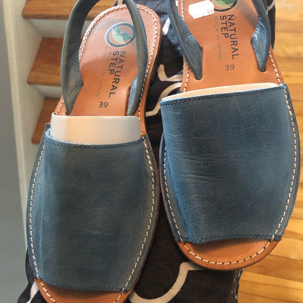Natural Steps Blue and Cream Leather Men’s Slide SandalsBlue Leather Sandals